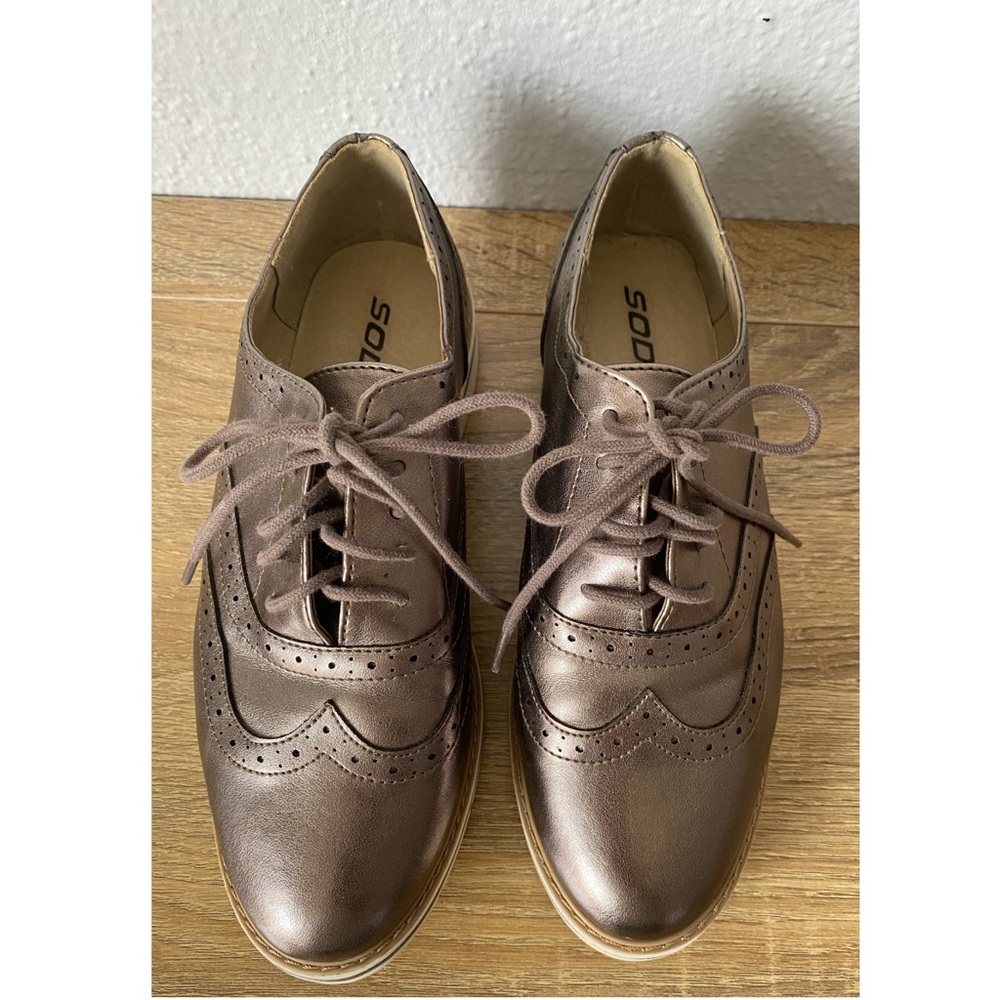 Metallic Bronze Mary Jane Style Lace Up Shoes